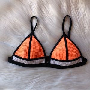 Triangl Mesh Neon Orange Black Accent Bikini Top,L